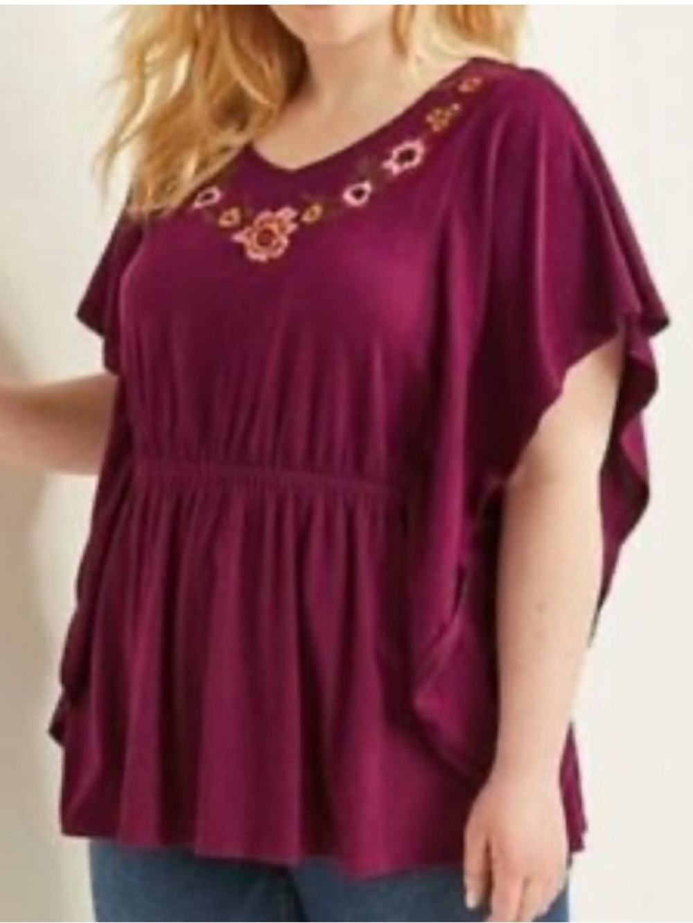 NWT Lane Bryant embroidered floral blouse Plum size 14/16